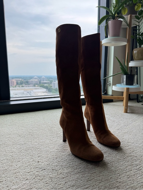 Gucci Shoes - Gucci Brown Suede Knee High Boots GG Logo Women’s EU 37.5 US 7.5 Made in Italy
